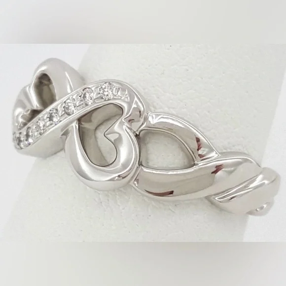 Tiffany & Co Paloma Picasso Double Loving Heart Ring 18K White Gold Diamonds - Picture 5 of 7
